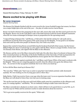 Boone Excited to Be Playing with Blaze -Deseret News