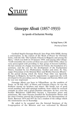 Giuseppe Alloati (1857-1933) an Apostle of Eucharistic Worship