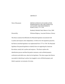 Difficulities in Loyalism After Independence:The Treatment of Loyalists and Nonjurors in Maryland, 1777-1784