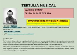 Tertúlia Musical Canción: Bonito Grupo: Jarabe De Palo