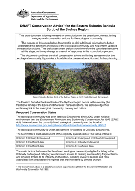 DRAFT Conservation Advice for the Eastern Suburbs Banksia Scrub Of