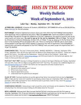 HHS in the KNOW Weekly Bulletin Week of September 6, 2021