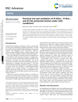 Practical One-Pot Amidation of N-Alloc-, N-Boc-, and N-Cbz Protected Amines Under Mild Cite This: RSC Adv.,2021,11, 15890 Conditions†