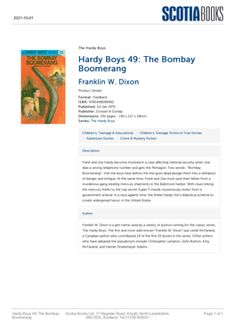 Hardy Boys 49: the Bombay Boomerang Franklin W