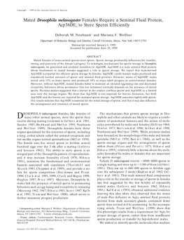 Mated Drosophila Melanogaster Females Require a Seminal Fluid Protein, Acp36de, to Store Sperm Efficiently