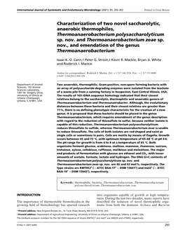 Characterization of Two Novel Saccharolytic, Anaerobic Thermophiles, Thermoanaerobacterium Polysaccharolyticum Sp