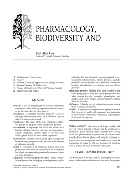 Pharmacology, Biodiversity And