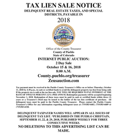 Tax Lien Sale Notice 2018