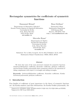 Rectangular Symmetries for Coefficients of Symmetric Functions