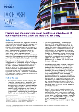 Formula One Championship Circuit Constitutes a Fixed Place of Business/PE in India Under the India-U.K. Tax Treaty