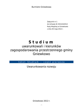 S T U D I U M Uwarunkowań I Kierunków Zagospodarowania Przestrzennego Gminy Gniewkowo