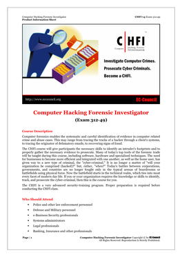 Computer Hacking Forensic Investigator CHFI V4 Exam 312-49 Product Information Sheet