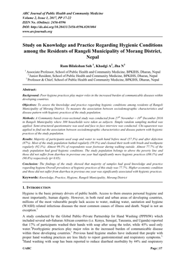 Study on Knowledge and Practice Regarding Hygienic Conditions Among the Residents of Rangeli Municipality of Morang District, Nepal