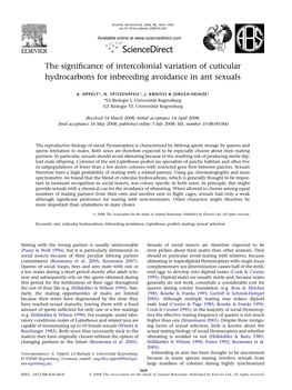 The Significance of Intercolonial Variation of Cuticular Hydrocarbons for Inbreeding Avoidance in Ant Sexuals