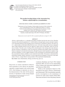 The Peculiar Breeding Biology of the Amazonian Frog Allobates Subfolionidificans(Aromobatidae)