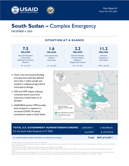 South Sudan – Complex Emergency DECEMBER 4, 2020