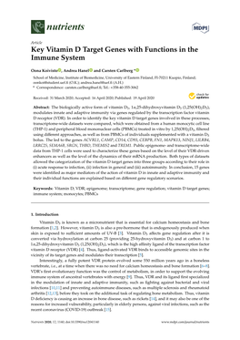 Key Vitamin D Target Genes with Functions in the Immune System