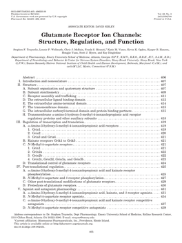 Glutamate Receptor Ion Channels: Structure, Regulation, and Function