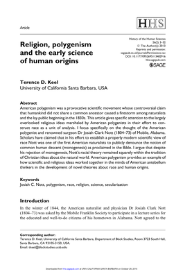 Religion, Polygenism and the Early Science of Human Origins