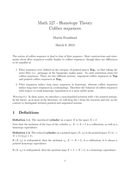 Math 527 - Homotopy Theory Coﬁber Sequences