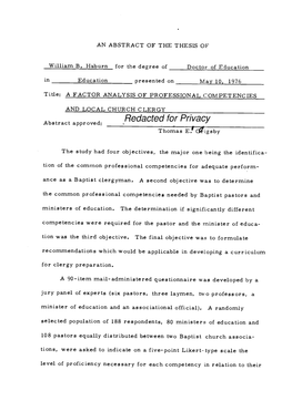 A Factor Analysis of Professional Competencies and Local Church Clergy