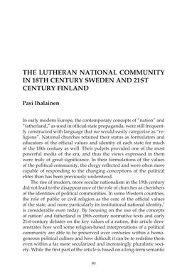 The Lutheran National Community in 18Th Century Sweden and 21St Century Finland