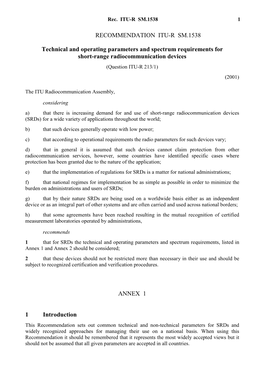 Recommendation Itu-R Sm.1538