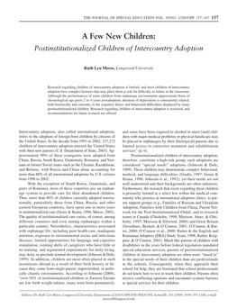 Postinstitutionalized Children of Intercountry Adoption