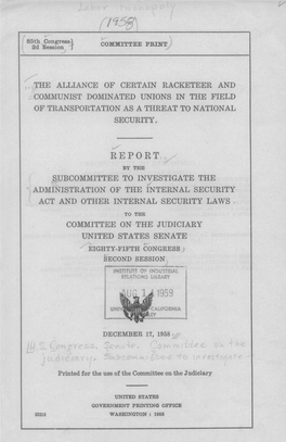 Report by the Subcommittee to Investigate the Administration of the Internal Security Act and Other Internal Security Laws