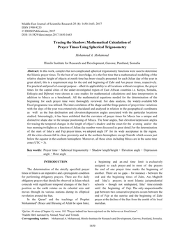 Mathematical Calculation of Prayer Times Using Spherical Trigonometry