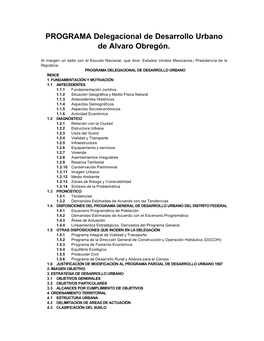 PROGRAMA Delegacional De Desarrollo Urbano De Alvaro Obregón