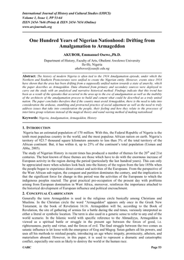One Hundred Years of Nigerian Nationhood: Drifting from Amalgamation to Armageddon