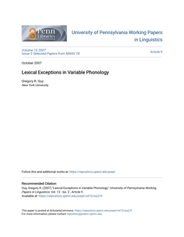 Lexical Exceptions in Variable Phonology