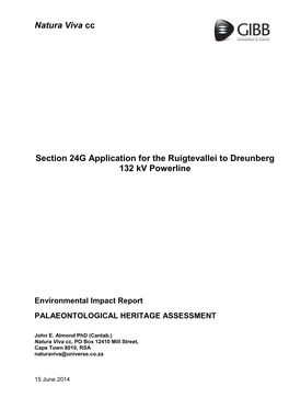 Natura Viva Cc Section 24G Application for the Ruigtevallei to Dreunberg 132 Kv Powerline