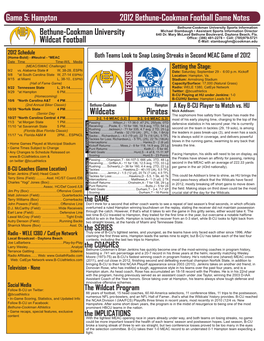 Hampton 2012 Bethune-Cookman Football Game Notes