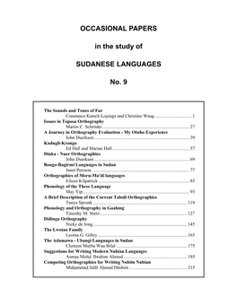 Occasional Papers in the Study of Sudanese Languages #9
