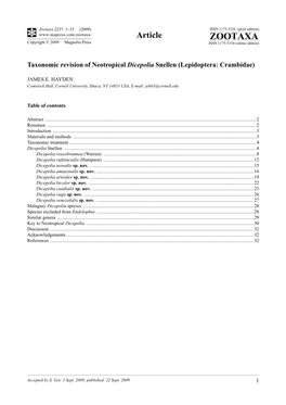 Zootaxa, Taxonomic Revision of Neotropical Dicepolia Snellen