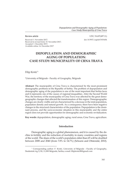 Depopulation and Demographic Aging of Population: Case Study Municipality of Crna Trava