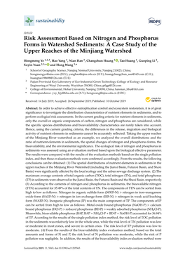 Risk Assessment Based on Nitrogen and Phosphorus Forms in Watershed Sediments: a Case Study of the Upper Reaches of the Minjiang Watershed