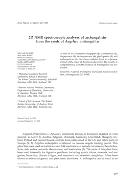 2D NMR Spectroscopic Analyses of Archangelicin from the Seeds of Angelica Archangelica