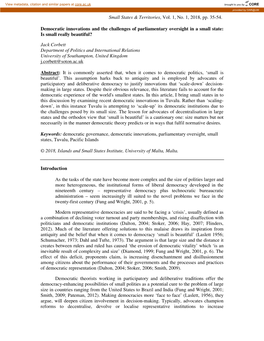 Democratic Innovations and the Challenges of Parliamentary Oversight in a Small State: Is Small Really Beautiful?