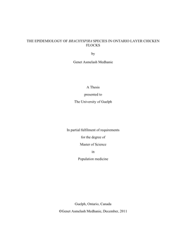 The Epidemiology of Brachyspira Species in Ontario Layer Chicken Flocks