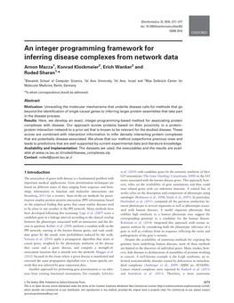 An Integer Programming Framework for Inferring Disease Complexes from Network Data Arnon Mazza1, Konrad Klockmeier2, Erich Wanker2 and Roded Sharan1,*