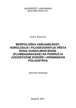 Morfološka Varijabilnost, Horologija I Filogeografija Vrsta Roda Goniolimon Boiss