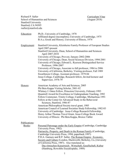 1 Richard P. Saller Curriculum Vitae School of Humanities and Sciences