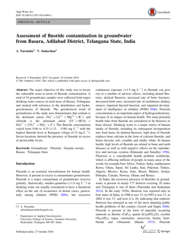 Assessment of Fluoride Contamination in Groundwater from Basara