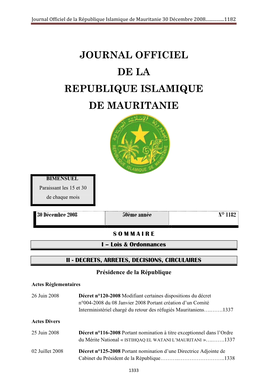 Journal Officiel De La Republique Islamique De Mauritanie