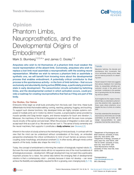 Phantom Limbs, Neuroprosthetics, and the Developmental Origins of Embodiment Mark S