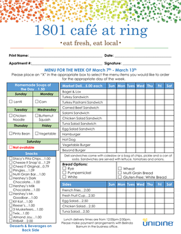 1801 Café at Ring •Eat Fresh, Eat Local•