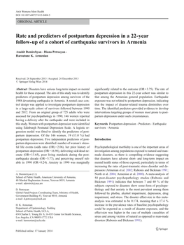 Rate and Predictors of Postpartum Depression in a 22-Year Follow-Up of a Cohort of Earthquake Survivors in Armenia